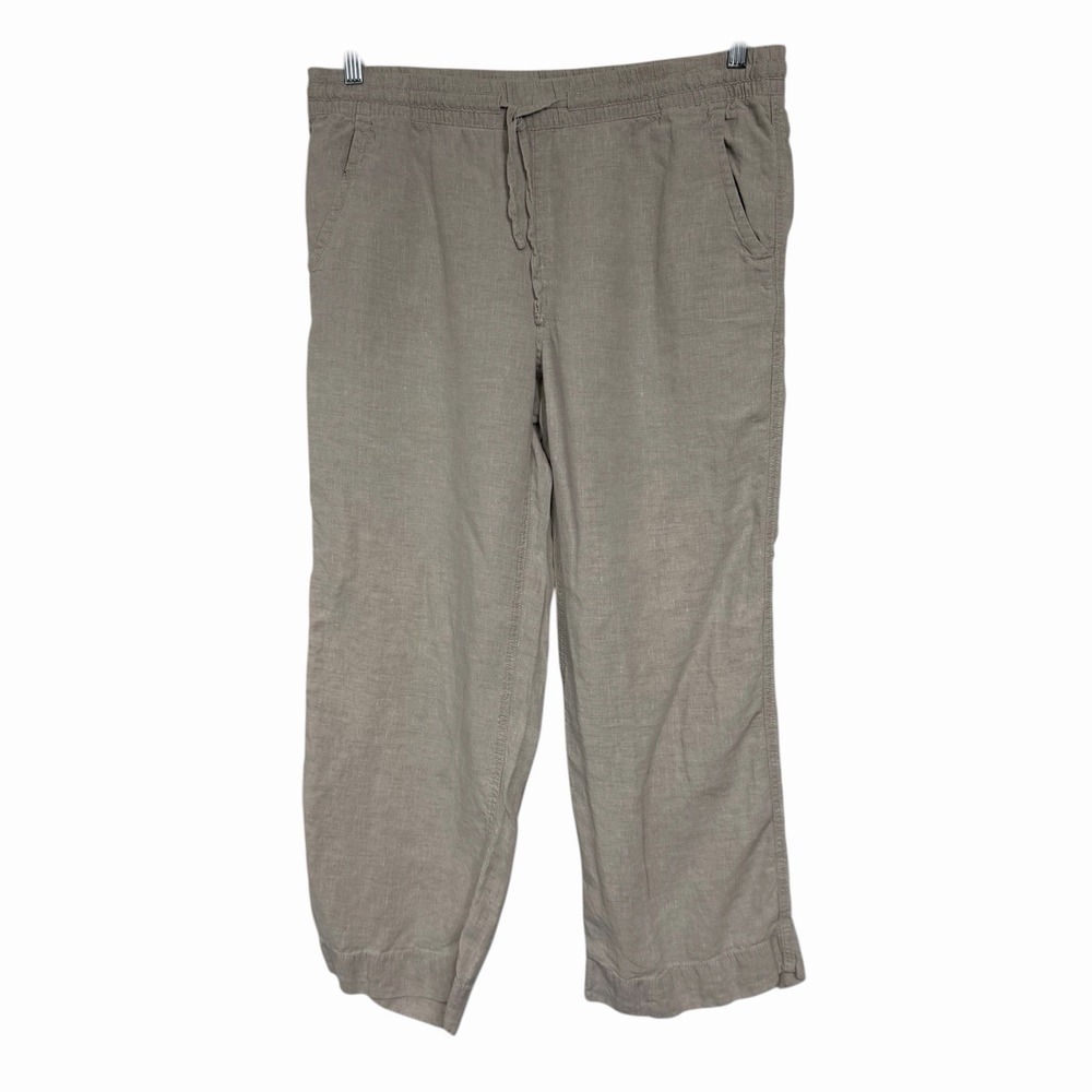 L.L. Bean Women's 14 Pet 100% Linen Cropped Wide Leg Tie Pants Pockets Stripes